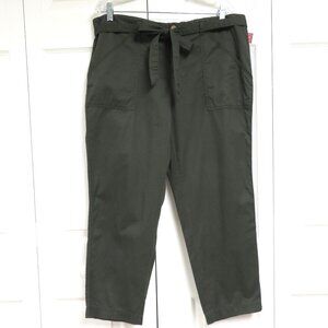 Merona Cotton Casual Ankle Pants Size L Dark Olive Green Solid